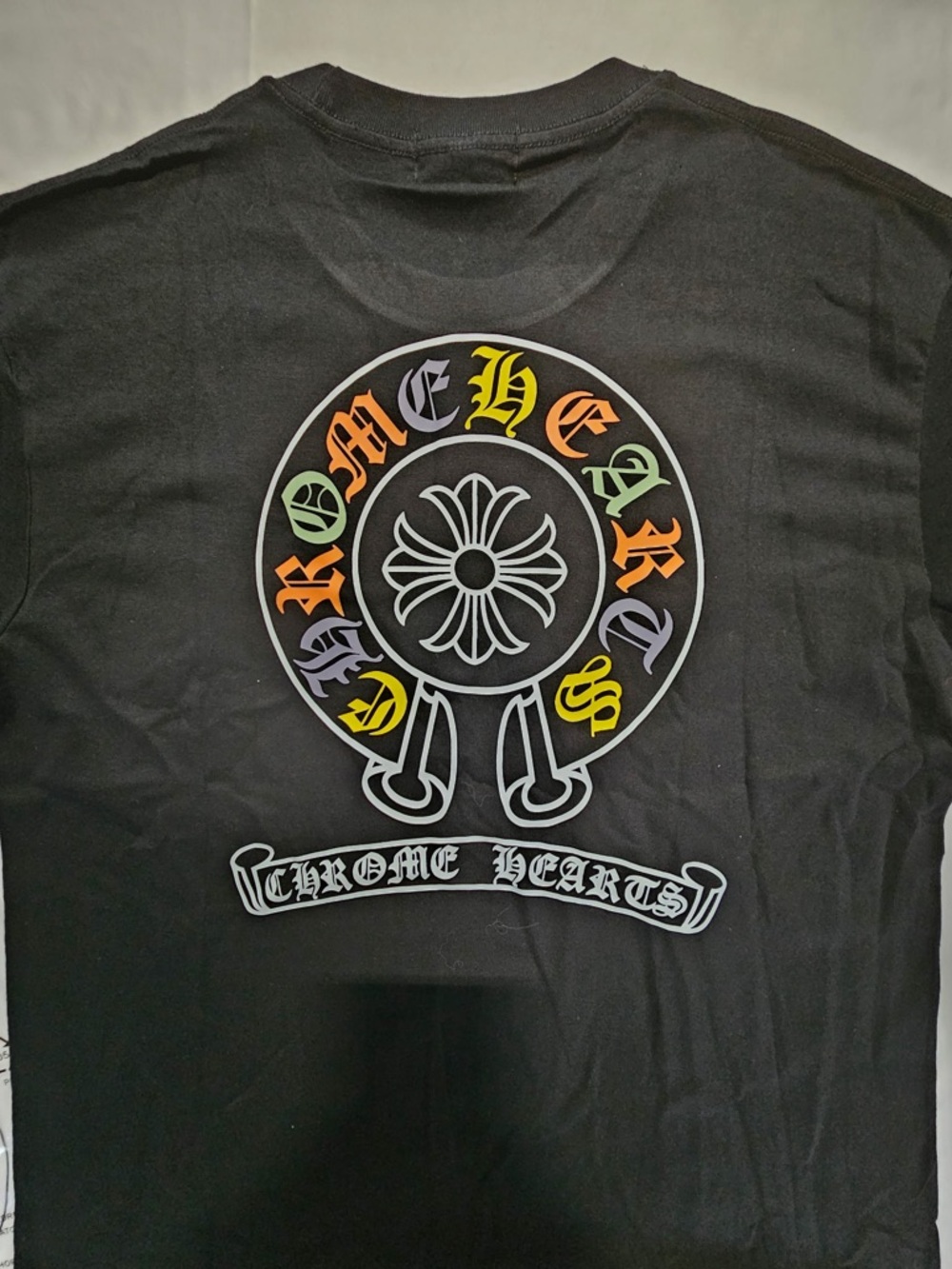 Chrome Hearts Black Short-Sleeve Tee with Orange, Yellow & Purple Crosses - Picture 4 of 5